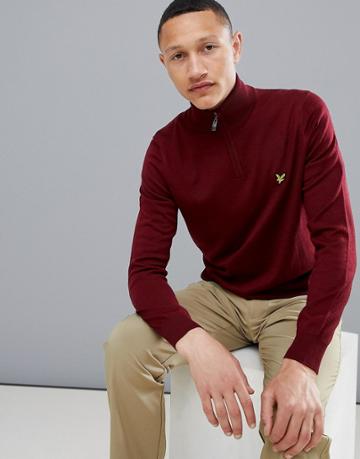Lyle & Scott Golf Sands 1/4 Zip Merino Knit Jumper In Burgundy - Red