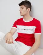 Tommy Hilfiger Chest Logo Panel T-shirt Cut & Sew In Red/white - Red