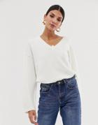 Asos Design Tall Fluffy Sweater With V Neck - Cream