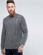 Asos Wool Mix Hand Knitted Sweater With Cable Design - Gray