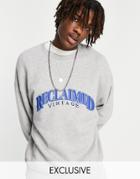 Reclaimed Vintage Inspired Unisex Oversized Sweatshirt With Contrast Front Logo In Heather Gray - Part Of A Set-grey