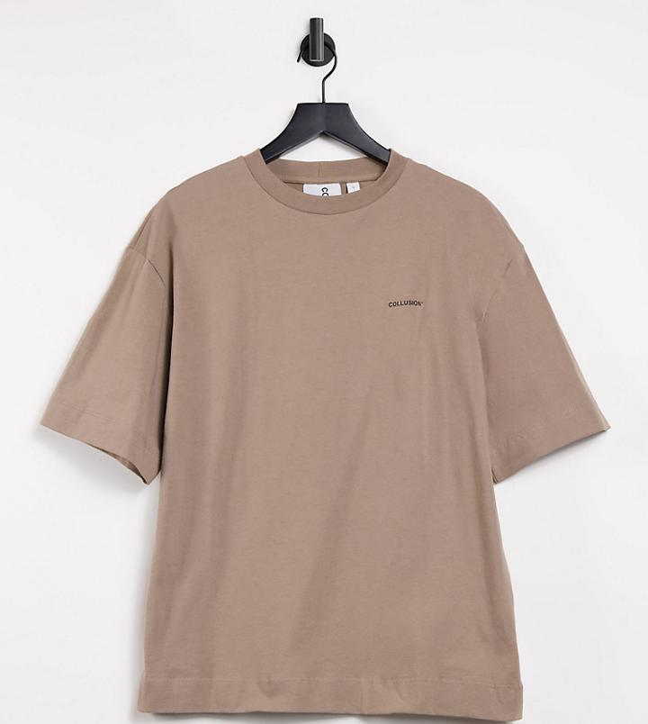 Collusion Unisex Oversized Logo T-shirt In Camel-brown