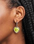 Designb London Crystal Heart Drop Earrings In Silver