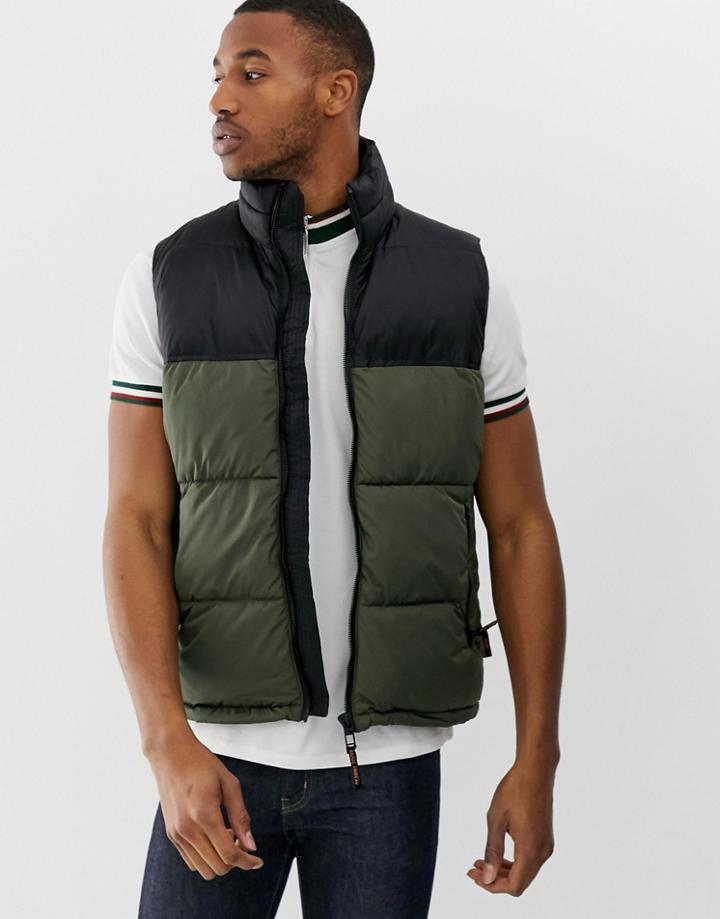 Bershka Color Block Vest In Khaki - Green