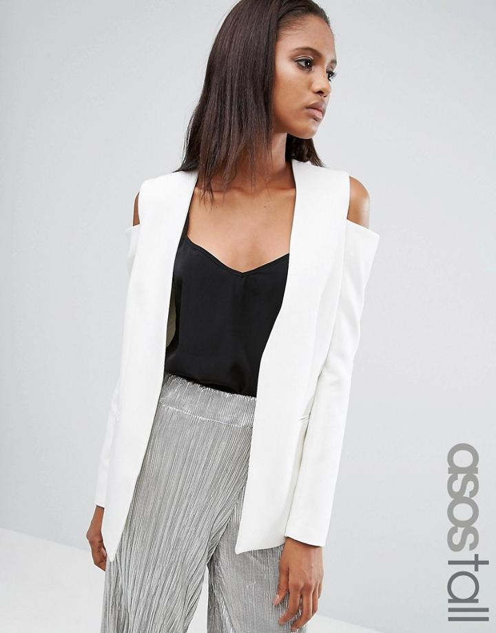 Asos Tall Cold Shoulder Blazer - White