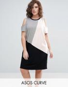 Asos Curve Color Block Dress With Cold-shoulder - Multi