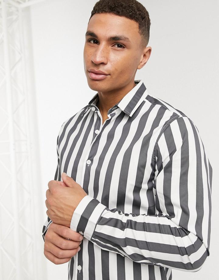 Asos Design Slim Fit Stripe Shirt In Gray-grey