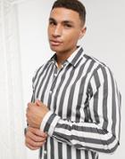 Asos Design Slim Fit Stripe Shirt In Gray-grey
