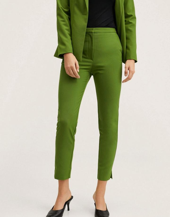 Mango Tapered Leg Tailored Pants In Soft Green