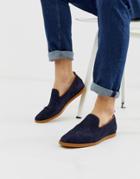H By Hudson Parker Summer Loafers In Navy Suede - Navy