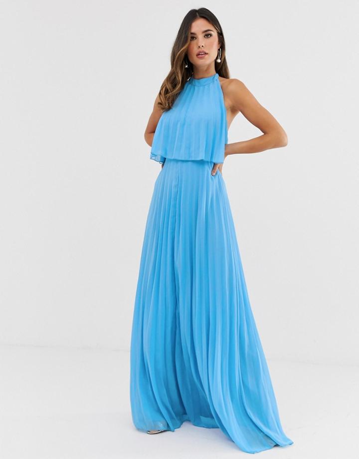 Asos Design Halter Tie Neck Maxi Dress In Pleat - Multi