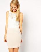 Asos Co-ord Dress With Knitted Skirt And Lace Top - Peach