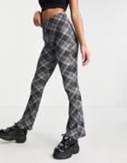 Topshop Crinkle Flared Pants In Monochrome Check Print-multi