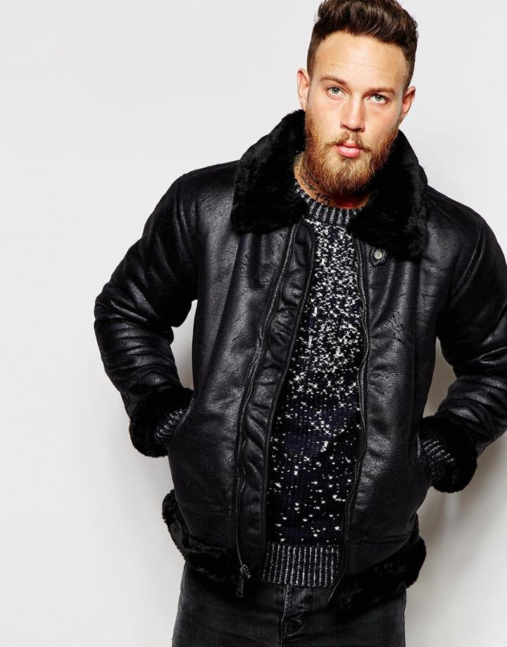 Alpha Industries Flight Jacket In Faux Leather - Black