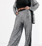 Unique 21 Hero Plus Wide Leg Tuxedo Pants In Sequin With Contrast Side Seam Two-piece