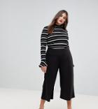 Asos Curve Cropped Black Wide Leg Pants In Jersey Crepe - Black