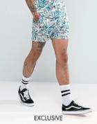 Reclaimed Vintage Inspired Shorts In Blue With Leaf Print - Blue