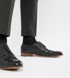 Asos Design Brogue Shoes In Black Leather With Natural Sole - Black