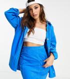 Asos Design Petite Cord Oversized Shirt In Blue - Part Of A Set-green
