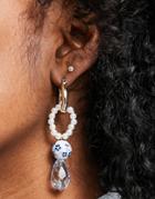 Topshop Beaded Ceramic And Charm Mismatch Drop Earrings In Gold And Blue