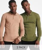 Asos Design 2 Pack Muscle Fit Long Sleeve Jersey Polo In Multi