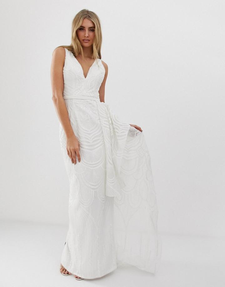 Bariano Bridal Sequin Maxi Dress With Detachable Skirt In White-pink