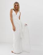 Bariano Bridal Sequin Maxi Dress With Detachable Skirt In White-pink