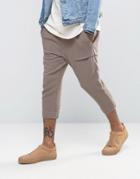 Asos Cropped Slim Joggers In Light Brown Knitted Fabric - Brown