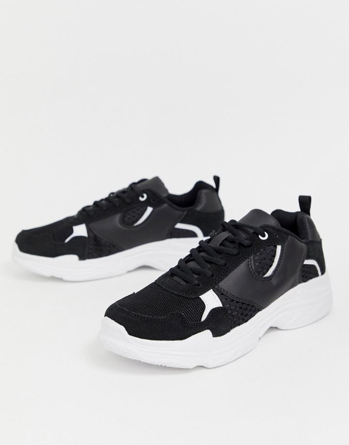 Brave Soul Sneakers In Black With Chunky Sole - Black
