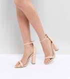 Missguided Block Heeled Barely There Sandal In Nude - Beige