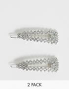 Asos Design Pack Of 2 Hair Clips In Crystal - Silver