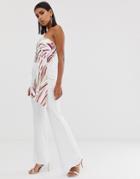 Goddiva Bandeau Sequin Swirl Jumpsuit With Wide Leg In Pink And White - Pink