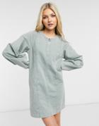 Noisy May Denim Mini Dress With Zip Front In Gray Acid Wash-grey