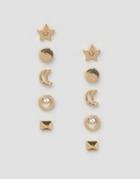 Asos Pack Of 5 Open Moon & Star Shape Stud Earrings - Gold