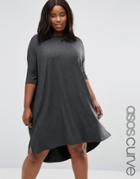 Asos Curve The T-shirt Dress With Curved Hem - Gray