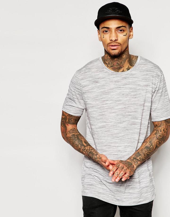 Asos Super Longline T-shirt With Drop Hem In Space Dye - Gray