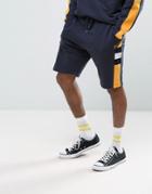 Asos Skinny Jersey Short With Knitted Cut & Sew Panel - Navy