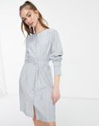Native Youth Belted Shirt Dress In Blue-blues
