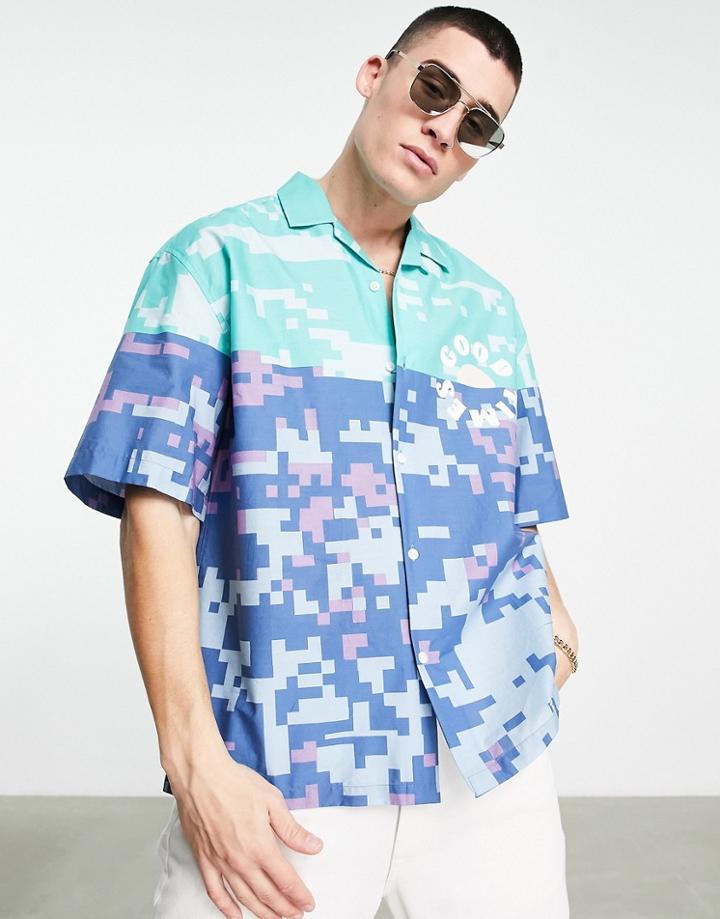Topman Good Times Graphic Print Shirt In Blue-multi