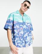 Topman Good Times Graphic Print Shirt In Blue-multi