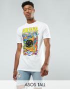 Asos Tall Longline Nirvana Relaxed Band T-shirt With Floral Text Print - White