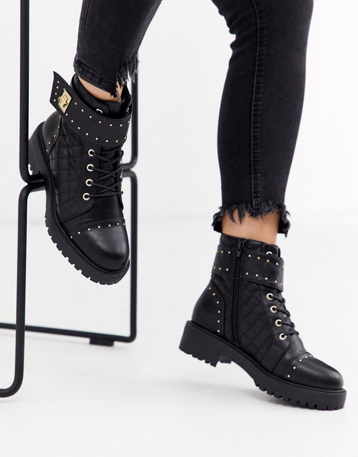 Asos Design Annabel Studded Lace Up Boots In Black