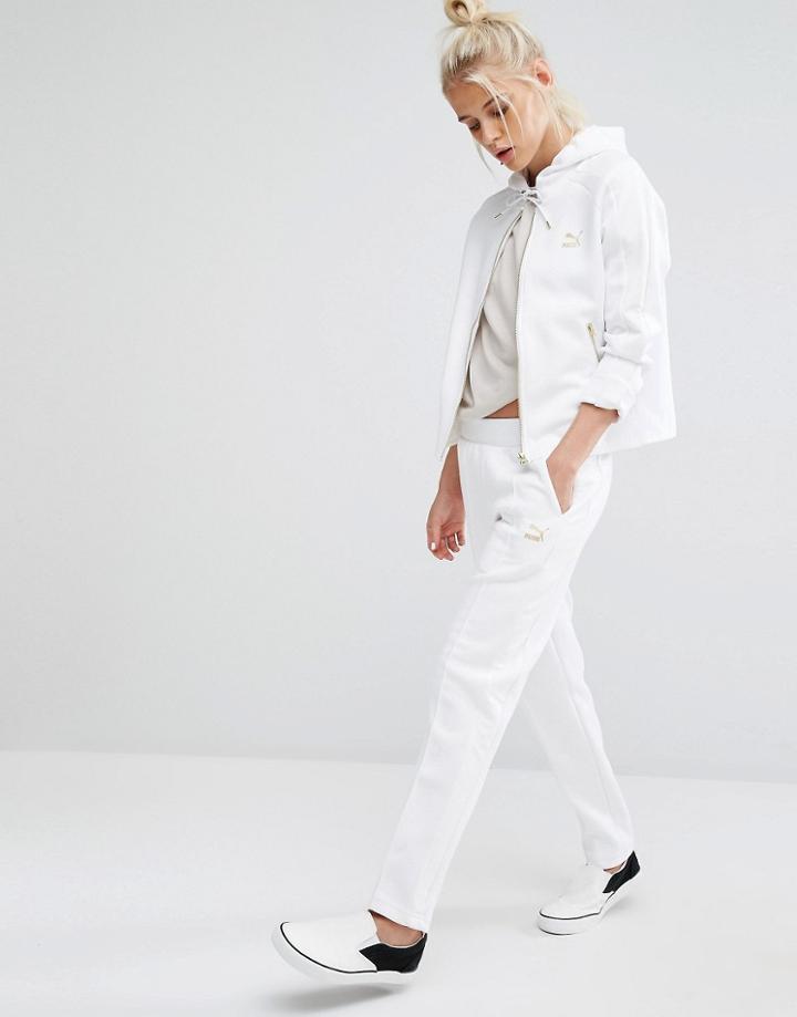 Puma Sweat Pants With Gold Logo - White