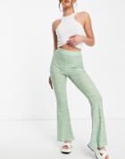 Asos Design Flare Pant In 70s Space Dye In Sage - Part Of A Set-green