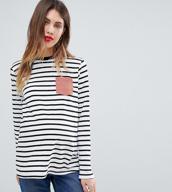 Asos Maternity Top In Mono Stripe With Contrast Stripe Pocket - Multi