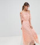 Boohoo Bardot Lace Midi Dress - Pink