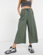 Asos Design Linen Look Culotte Pants In Khaki-green
