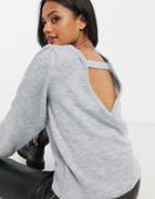 Na-kd Puff-sleeve Sweater With Open Back Detail In Gray-grey
