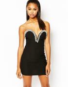 Rare London Bandeau Mini Dress With Embellished Bust - Black