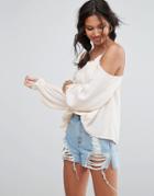 Asos Cold Shoulder Top With Low Back & Ruffle Edge - Cream